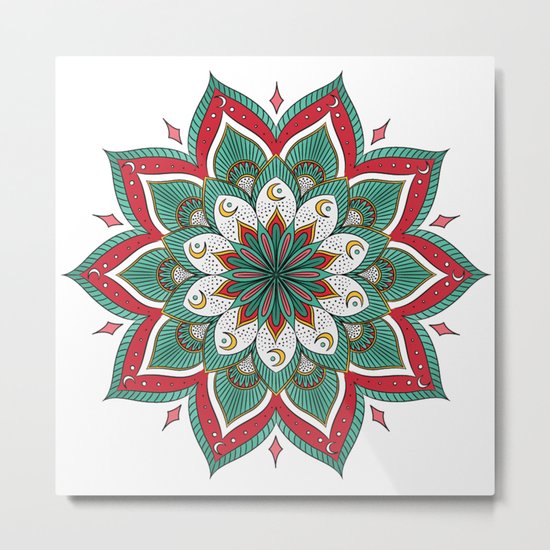 Mandala red green Metal Print