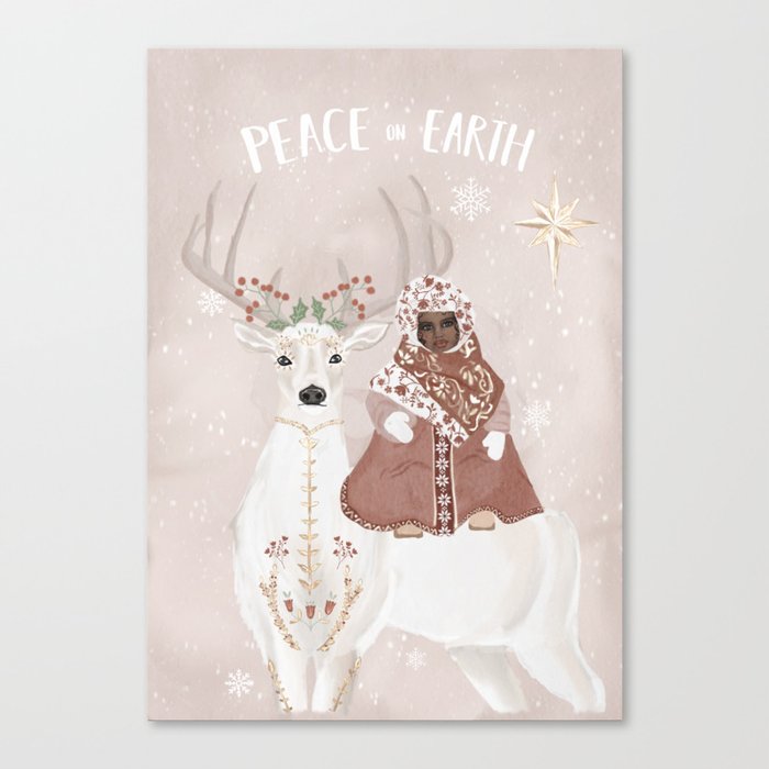 Folk reindeer Christmas card Canvas Print
