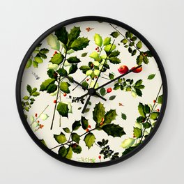 Holly Branch Clippings Wall Clock