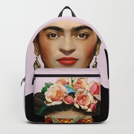 Frida Kahlo with Pastel Pink Background Backpack