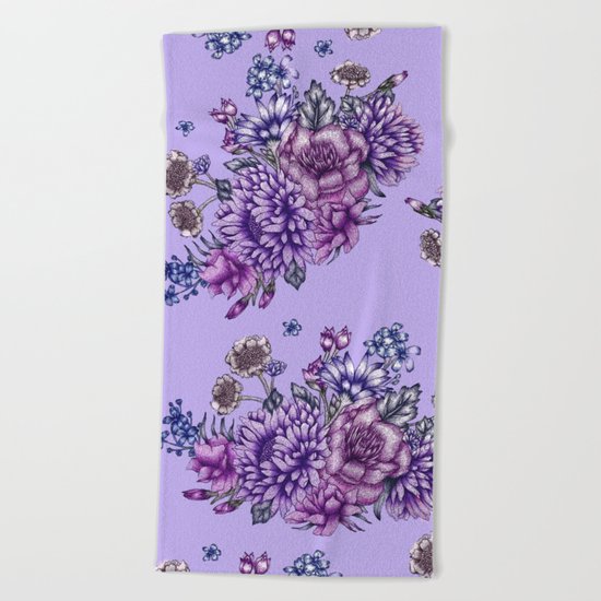 Vintage Purple Florals Beach Towel