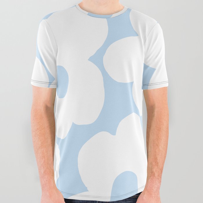 Large White Retro Flowers Baby Blue Background #decor #society6 #buyart All Over Graphic Tee