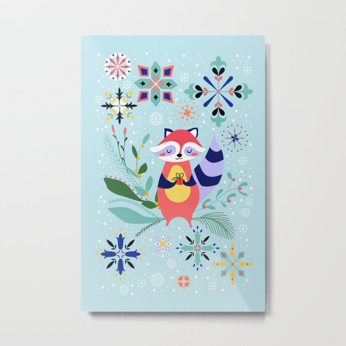 Happy Raccoon Card Metal Print