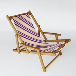 [ Thumbnail: Indigo and Tan Colored Stripes/Lines Pattern Sling Chair ]