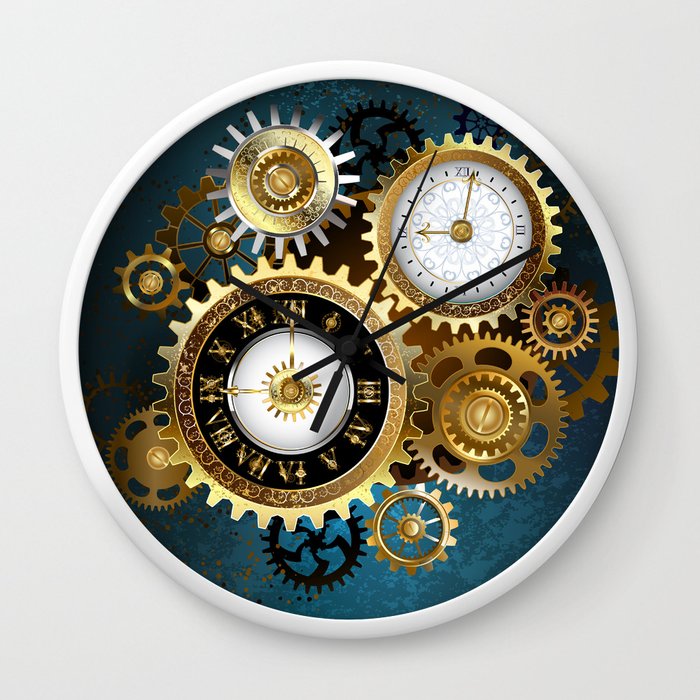 Two Steampunk Clocks with Gears Wall Clock