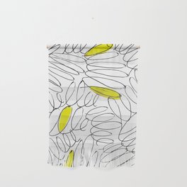 Spark: a minimal black and white abstract piece with yellow details Wall Hanging