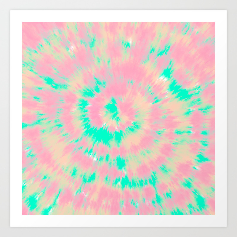 Modern Boho Hippie Hand Painted Pink Turquoise Orange Tie Dye