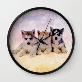 Siberian Husky Puppies Wall Clock
