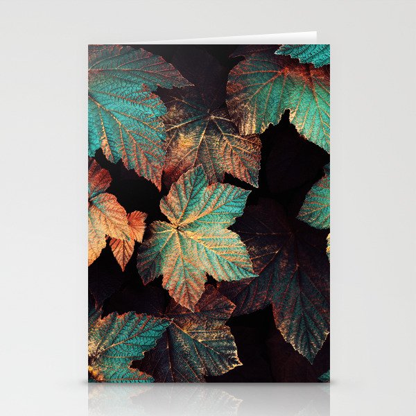 copper and teal leaves stationery cards by elisabethfredriksson