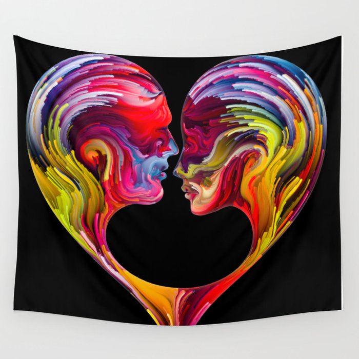 Love in Hues: Heartfelt Radiance, Abstract Art Exploration Journey of Emotion and Radiant Expressio  Wall Tapestry