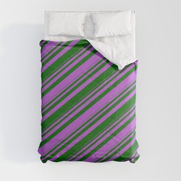 [ Thumbnail: Orchid & Dark Green Colored Striped Pattern Comforter ]