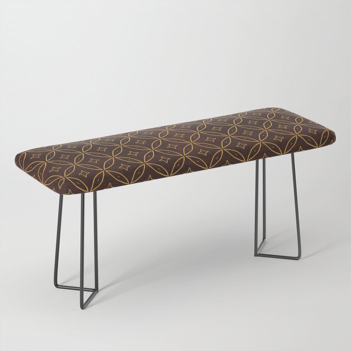 N244 - Brown Golden Geometric Oriental Boho African Moroccan Style Bench