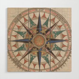 Historical Nautical Compass (1543) Wood Wall Art