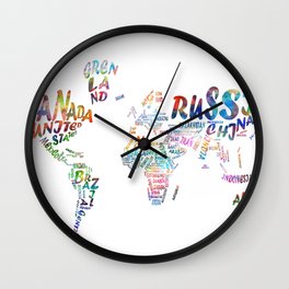 world map watercolor typography 1 Wall Clock