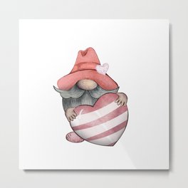 Gnome with Striped Heart Cute Valentine Metal Print