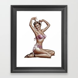 Pretty Naked Brunette PinUp With Pink Bikini and sandals Framed Art Print