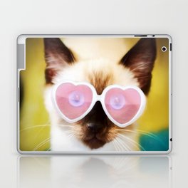 Cute Siamese Kitten with Pink Heart Sunglasses Laptop Skin