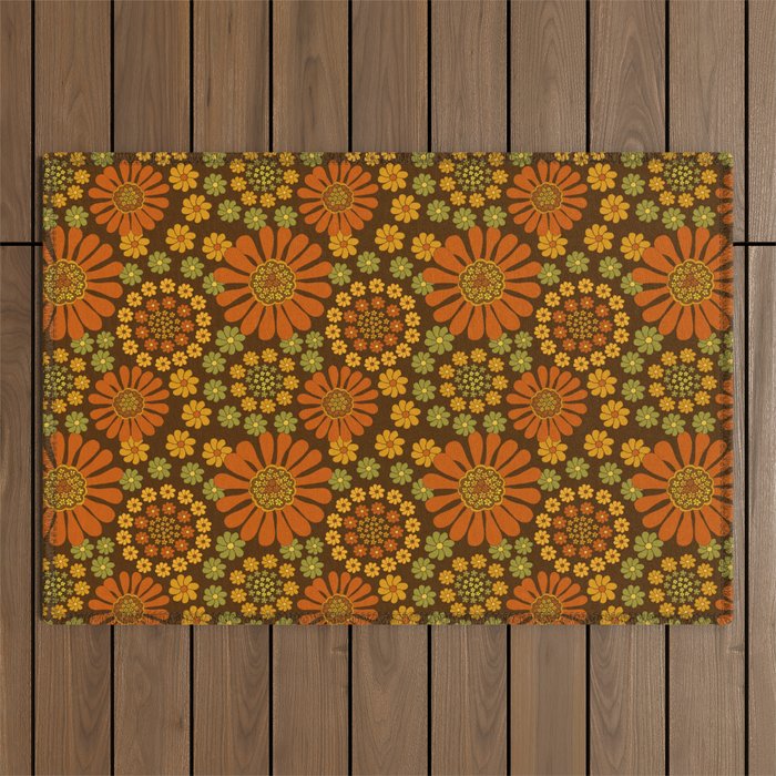 Crazy Daisy Brown And Green Outdoor Rug, Green And Brown Outdoor Rug