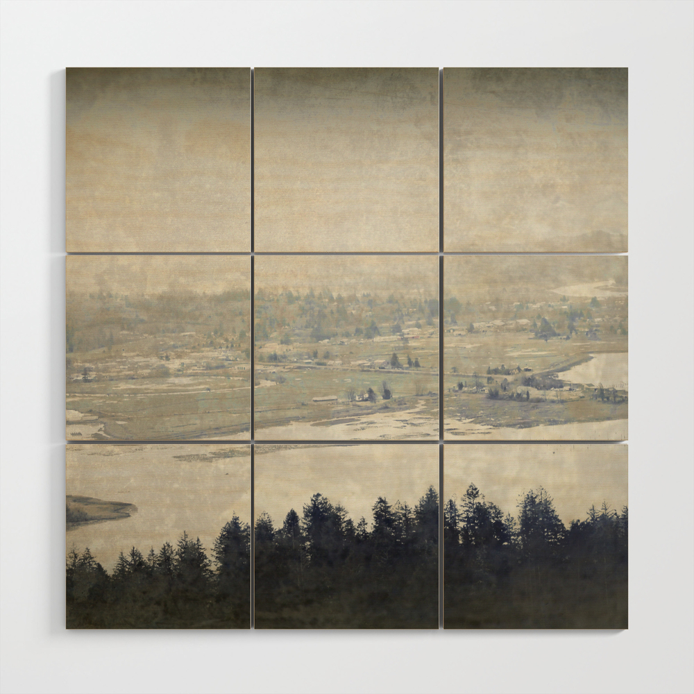 Antiqued View From The Astoria Column Youngs Bay Wood Wall Art by dawnamortondlmtleart