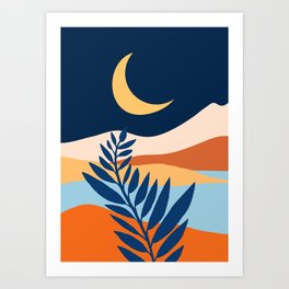 Moon and Night Bloomer Mountain Landscape Art Print