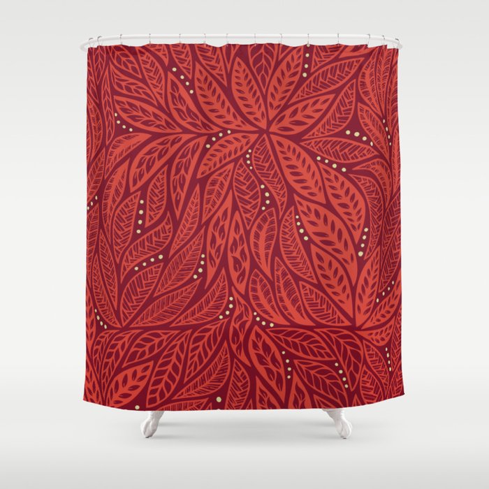 Polynesian Tribal Tattoo Red Floral Design Shower Curtain