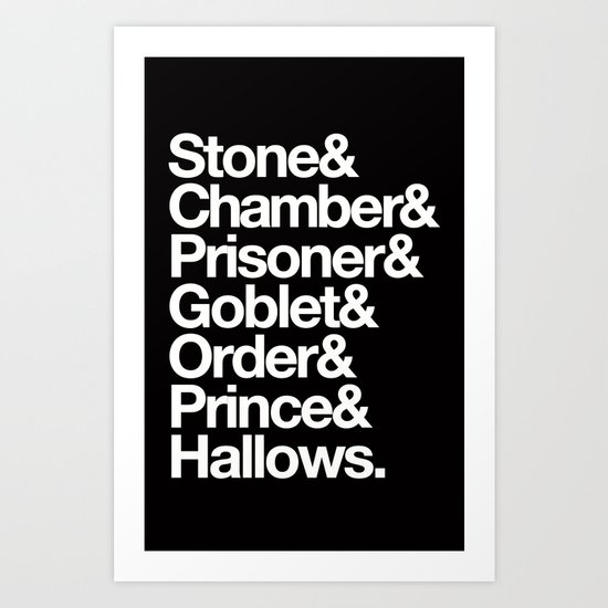 Stone & Chamber & Prisoner & Goblet & Order & Prince & Hallows Helvetica Art Print