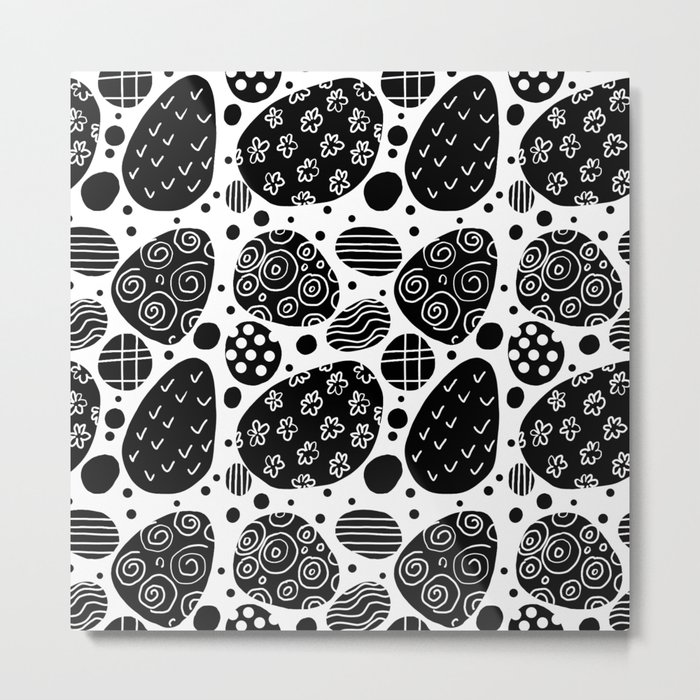 Sea stones or abstract ornament? Black and white graphics, pattern Metal Print
