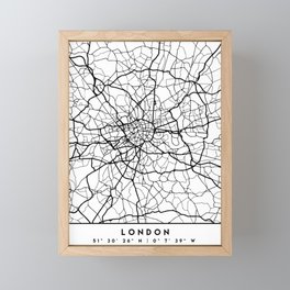 LONDON ENGLAND BLACK CITY STREET MAP ART Framed Mini Art Print