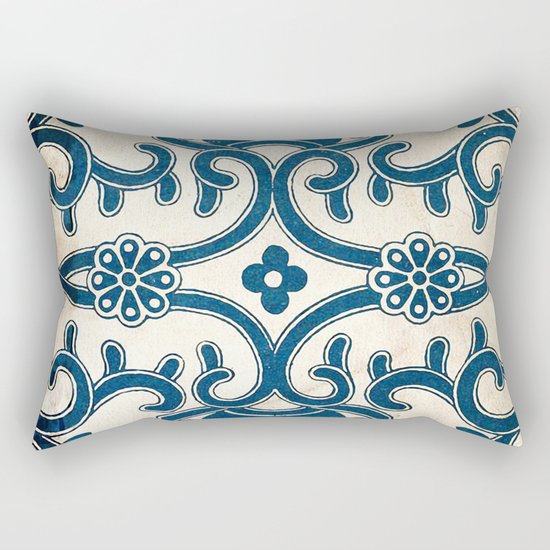 Blue Oriental Vintage Tile 02 Rectangular Pillow