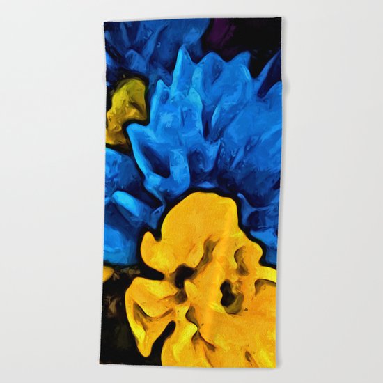 Yellow Flower and Blue Flowers Beach Towel