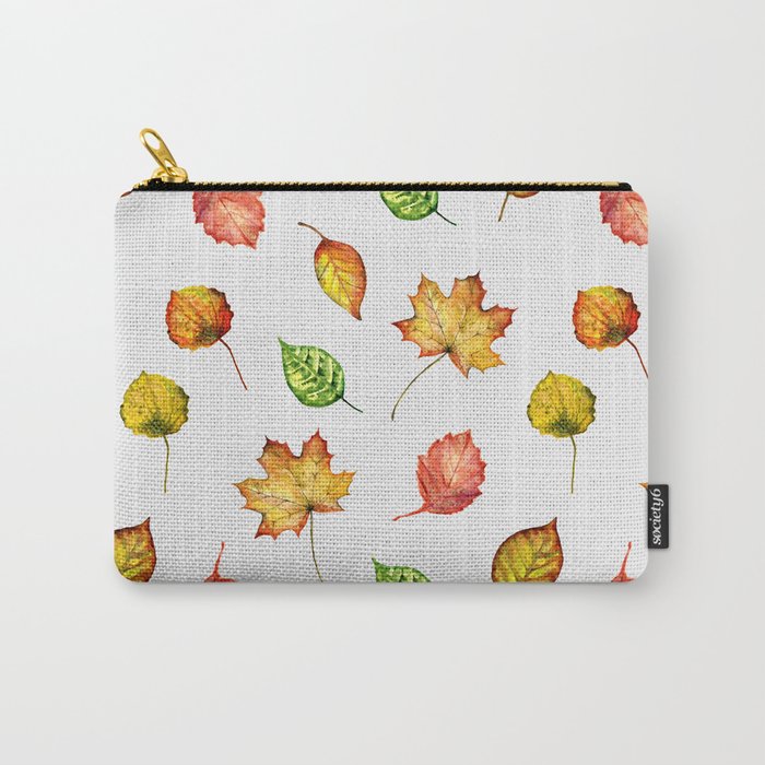 Hand painted green gold brown red Autumn leaves Carry-All Pouch
