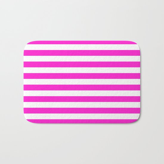 Horizontal Stripes (Hot Magenta/White) Bath Mat