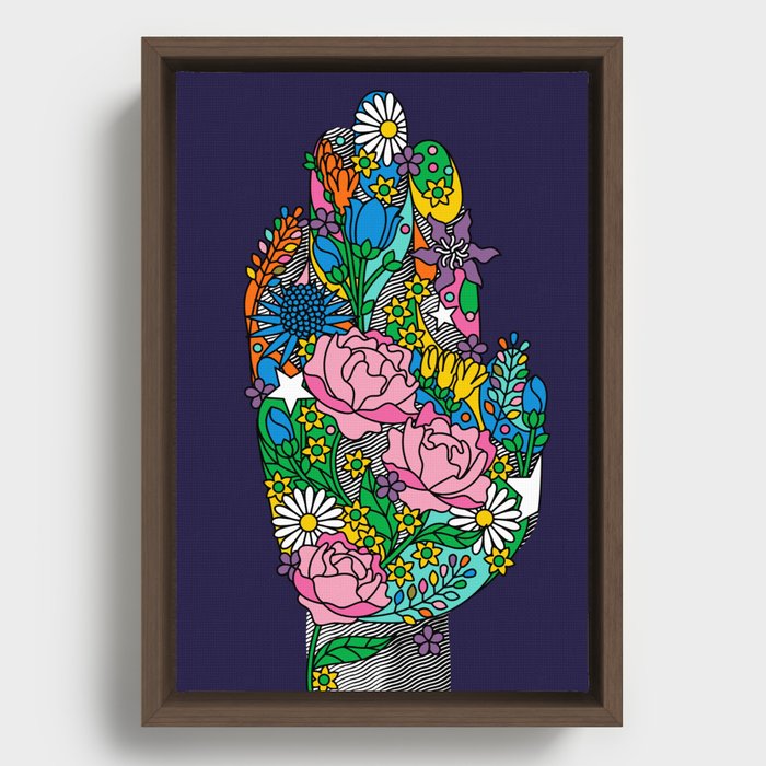 Classic Dark Floral Botanical Hand Connect With Nature Gardener Flowers Garden Framed Canvas