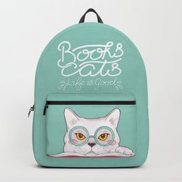 Books, Cats, Life is Good - Edward Gorey Quote Calligraphy Backpack