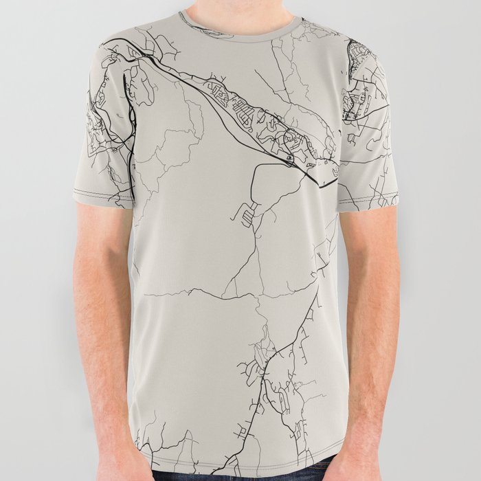 Halifax, Canada - Black and White City Map All Over Graphic Tee