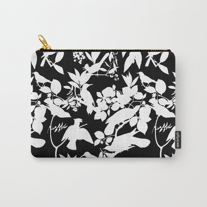 Black And White Minimalistic Bird Pattern Carry-All Pouch