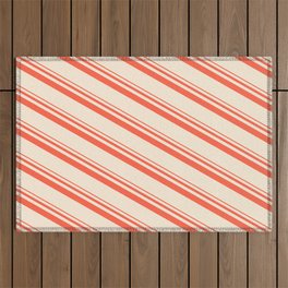 [ Thumbnail: Red & Beige Colored Lines/Stripes Pattern Outdoor Rug ]