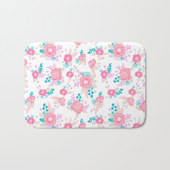 Florals bright modern color palette nursery home decor flower bouquet pattern Bath Mat