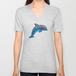 Dolphin Watercolor V Neck T Shirt