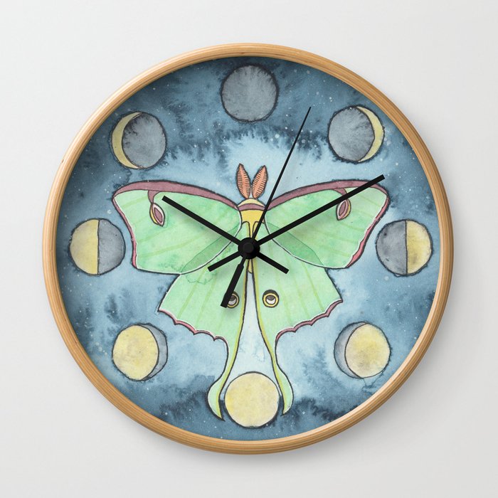 Luna Moth and Lunar Phases Wall Clock