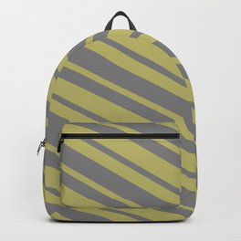 [ Thumbnail: Dark Khaki & Gray Colored Lined/Striped Pattern Backpack ]