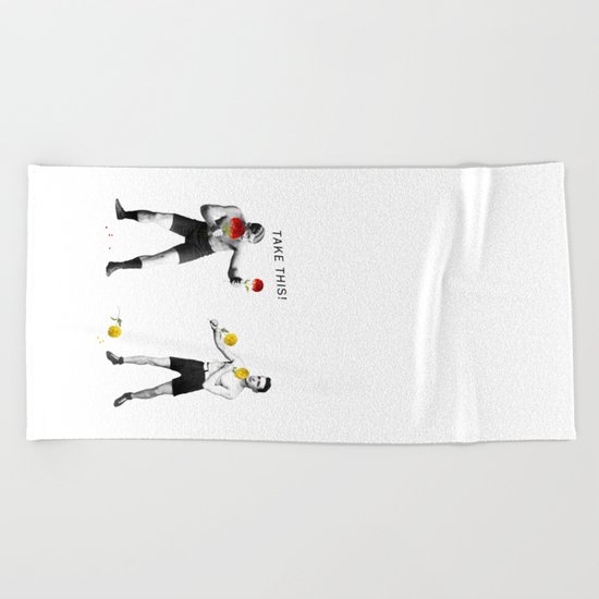Floral fight - humor Beach Towel