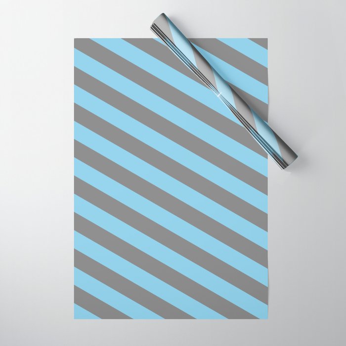 Gray & Sky Blue Colored Striped Pattern Wrapping Paper