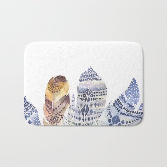 Watercolor bohemian feathers Bath Mat
