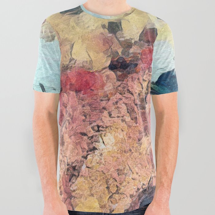 Coastal Harmony: Expressionistic Color Abstraction All Over Graphic Tee