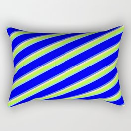 [ Thumbnail: Beige, Light Green, Sky Blue, Blue & Royal Blue Colored Pattern of Stripes Rectangular Pillow ]