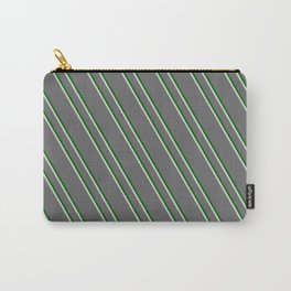 [ Thumbnail: Dim Grey, Dark Green, and Light Grey Colored Stripes Pattern Carry-All Pouch ]