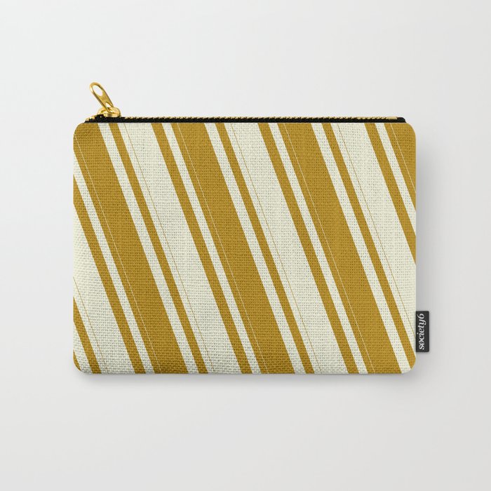 Dark Goldenrod & Beige Colored Stripes Pattern Carry-All Pouch