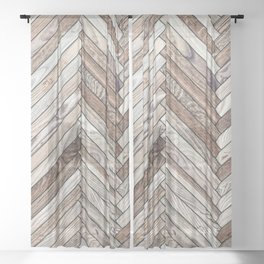 Seamless texture of wood parquet (herringbone). Floor natural pattern Sheer Curtain