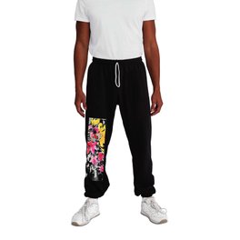 pink, yellow and black flowers Sweatpants